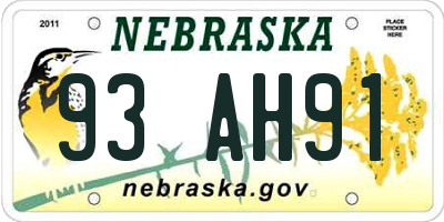 NE license plate 93AH91