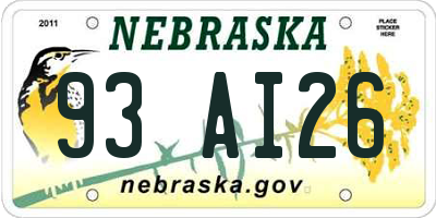 NE license plate 93AI26