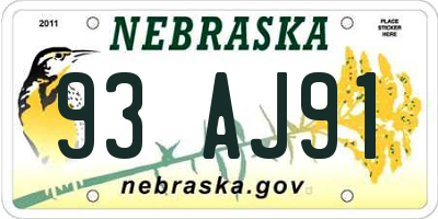 NE license plate 93AJ91