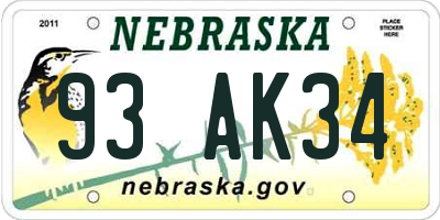 NE license plate 93AK34