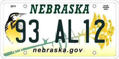 NE license plate 93AL12