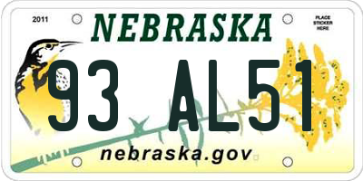 NE license plate 93AL51