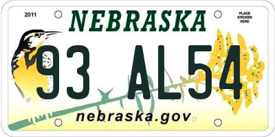 NE license plate 93AL54