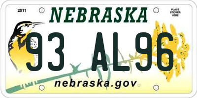 NE license plate 93AL96
