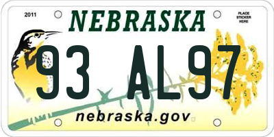 NE license plate 93AL97