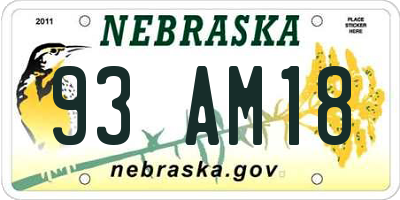 NE license plate 93AM18