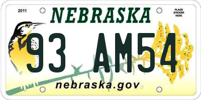 NE license plate 93AM54