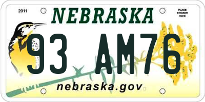 NE license plate 93AM76