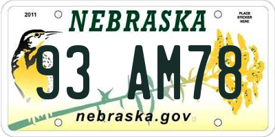 NE license plate 93AM78