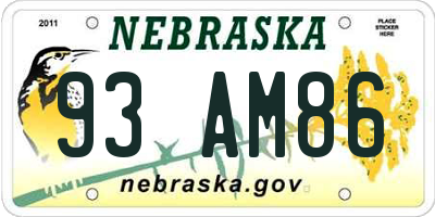 NE license plate 93AM86
