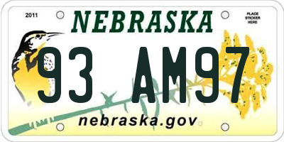 NE license plate 93AM97