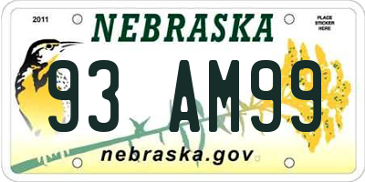 NE license plate 93AM99