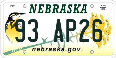 NE license plate 93AP26