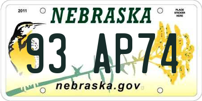 NE license plate 93AP74