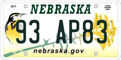 NE license plate 93AP83