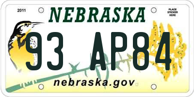 NE license plate 93AP84