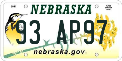 NE license plate 93AP97