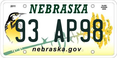 NE license plate 93AP98