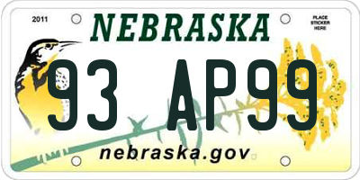 NE license plate 93AP99