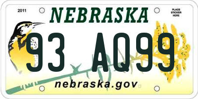 NE license plate 93AQ99