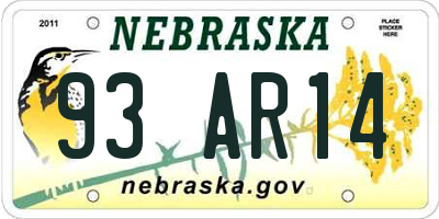 NE license plate 93AR14