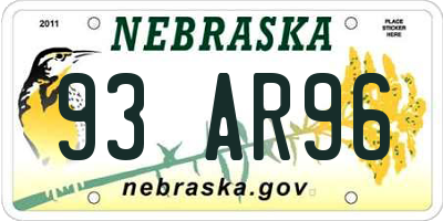 NE license plate 93AR96