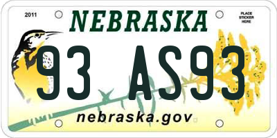 NE license plate 93AS93