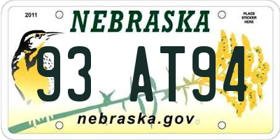 NE license plate 93AT94