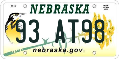 NE license plate 93AT98