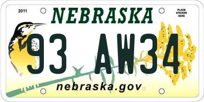NE license plate 93AW34