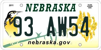 NE license plate 93AW54