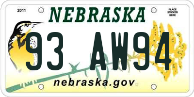 NE license plate 93AW94