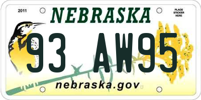 NE license plate 93AW95