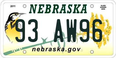 NE license plate 93AW96