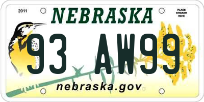 NE license plate 93AW99