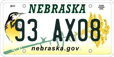NE license plate 93AX08