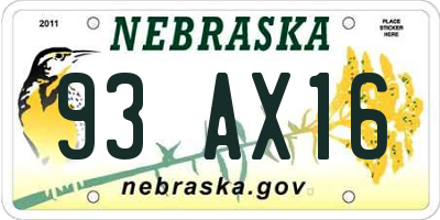 NE license plate 93AX16