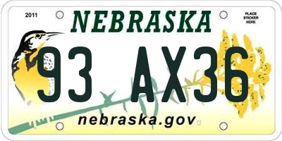 NE license plate 93AX36
