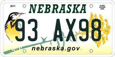 NE license plate 93AX98