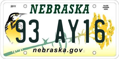 NE license plate 93AY16