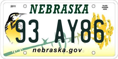 NE license plate 93AY86