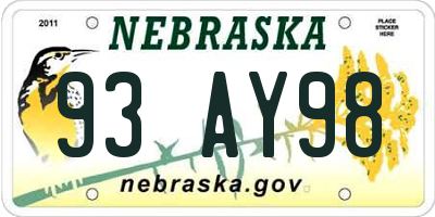 NE license plate 93AY98