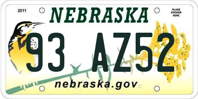 NE license plate 93AZ52