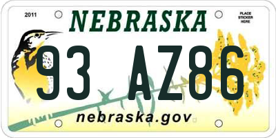 NE license plate 93AZ86
