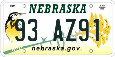 NE license plate 93AZ91