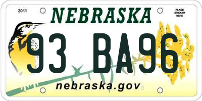 NE license plate 93BA96