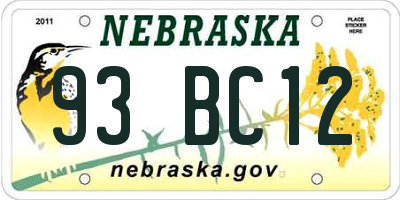 NE license plate 93BC12