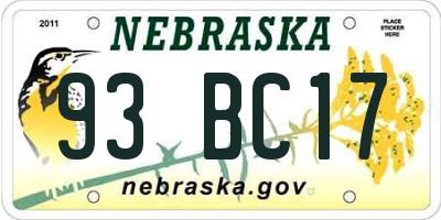 NE license plate 93BC17