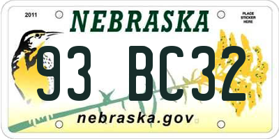 NE license plate 93BC32