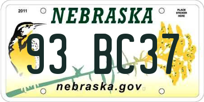 NE license plate 93BC37